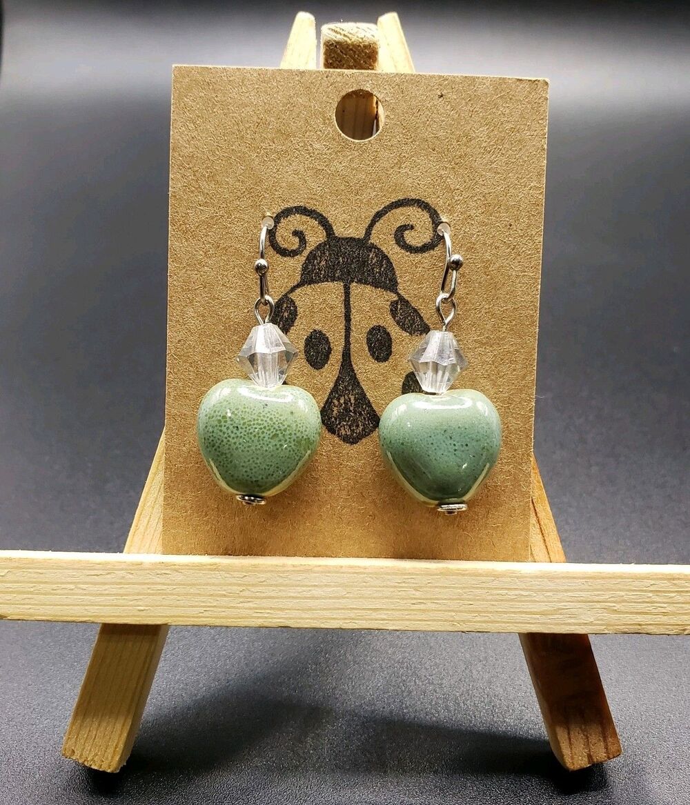 Dangle/Drop/Costume/ Green and Clear Ceramic & Glass Handcrafted Beaded Earrings
